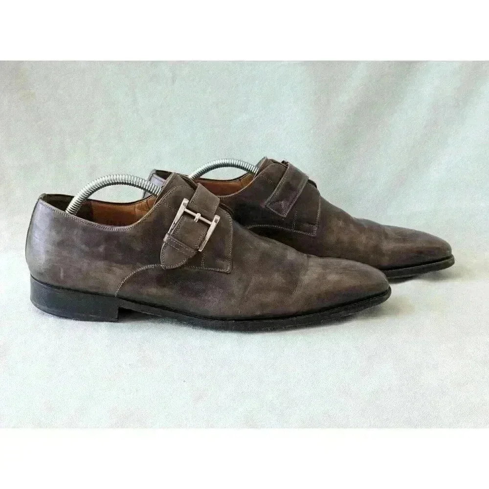 Magnanni Marco Cuero Single Monk Strap Gray Mens Dress 13276 Sz 10.5 M